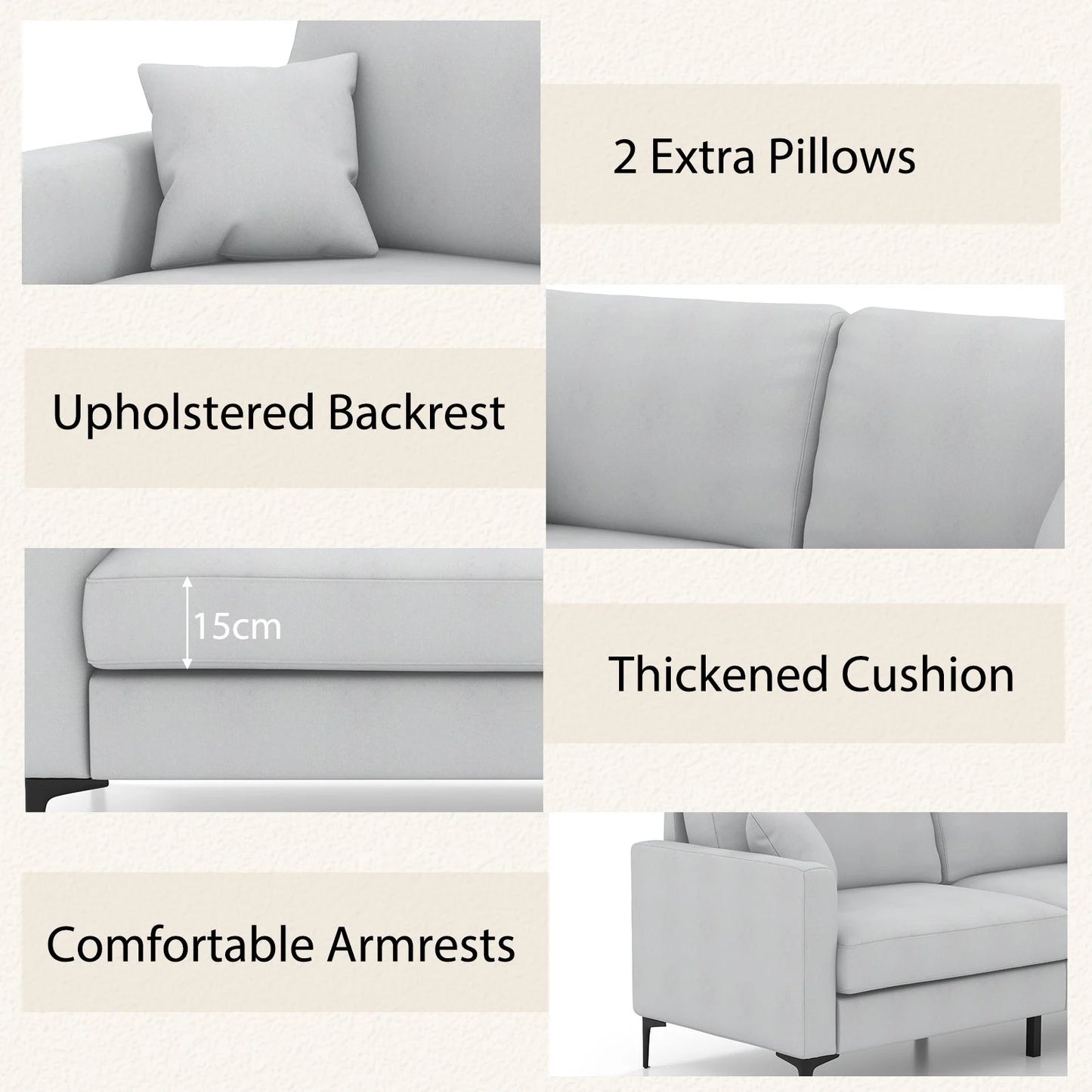 191Cm Wide Upholstered Loveseat Sofa with Armrest and Pillows