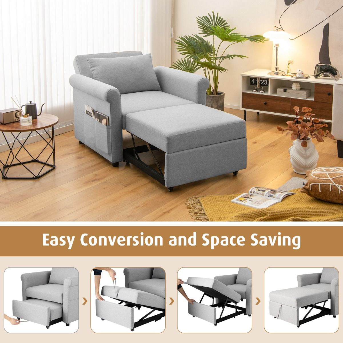 3-In-1 Convertible Sofa Bed with Pillow
