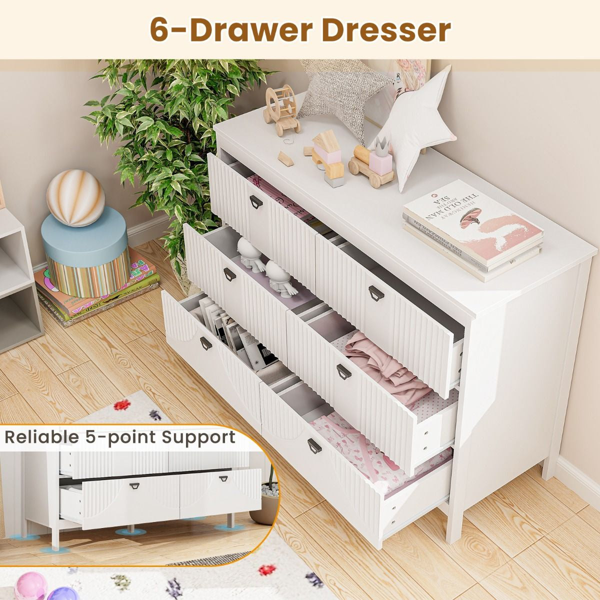 6-Drawer Wooden Chest of Drawers with Handles