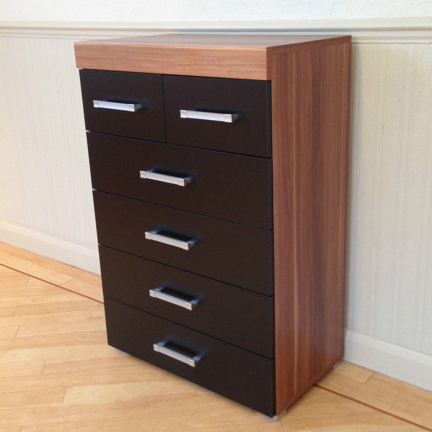 Black & Walnut 4+2 Drawer Chest & 2 Drawer Bedside Cabinet Bedroom Furniture 6