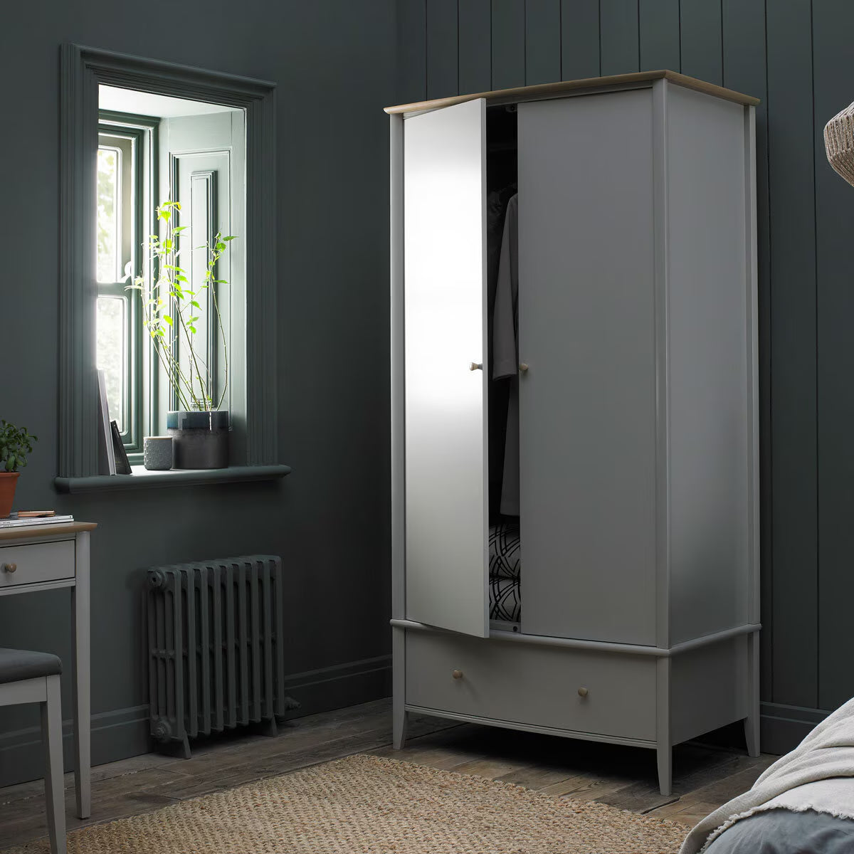 Whitby Scandi Oak & Grey Double Wardrobe