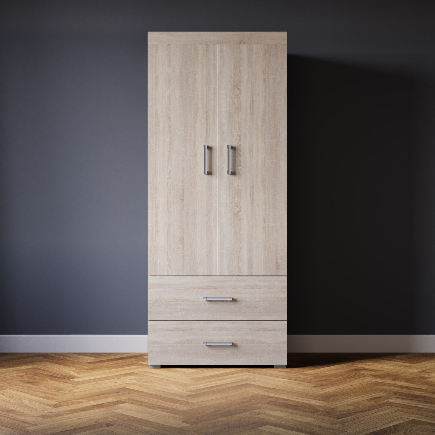 2 Door 2 Drawer Wardrobe with Rail - Sonoma Oak Effect Bedroom Furniture Storage