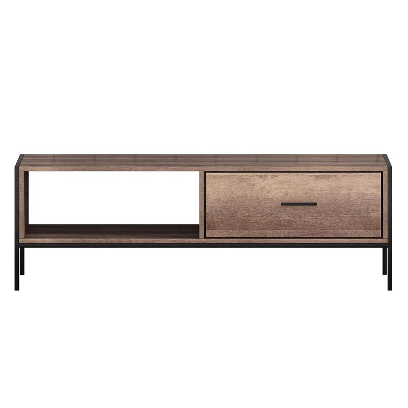Esteban 1 Drawer Coffee Table with Open Shelf. Industrial Style. Black Metal Frame.
