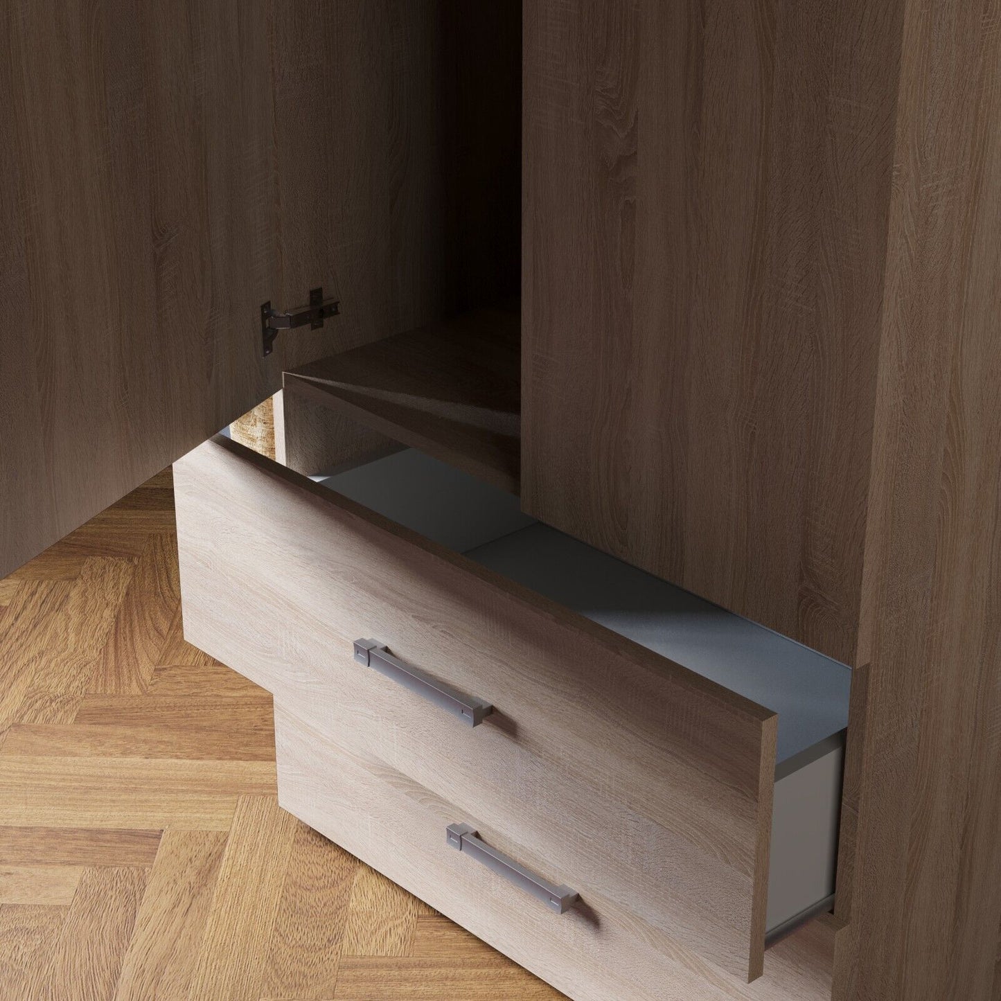 2 Door 2 Drawer Wardrobe with Rail - Sonoma Oak Effect Bedroom Furniture Storage