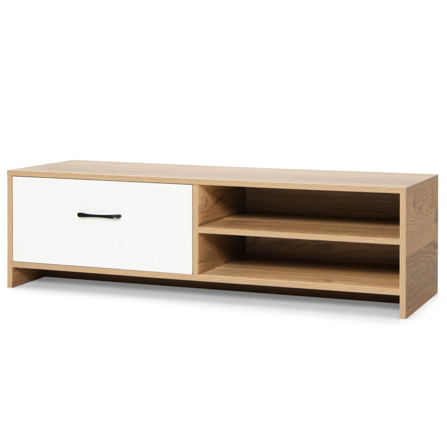 Elegant Wooden TV Stand Featuring Drawer and Dual Shelves for TVs up to 55 Inches