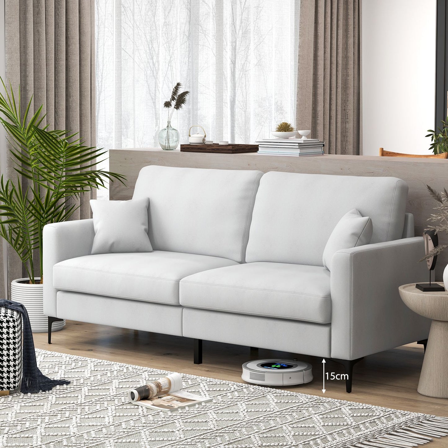 191Cm Wide Upholstered Loveseat Sofa with Armrest and Pillows