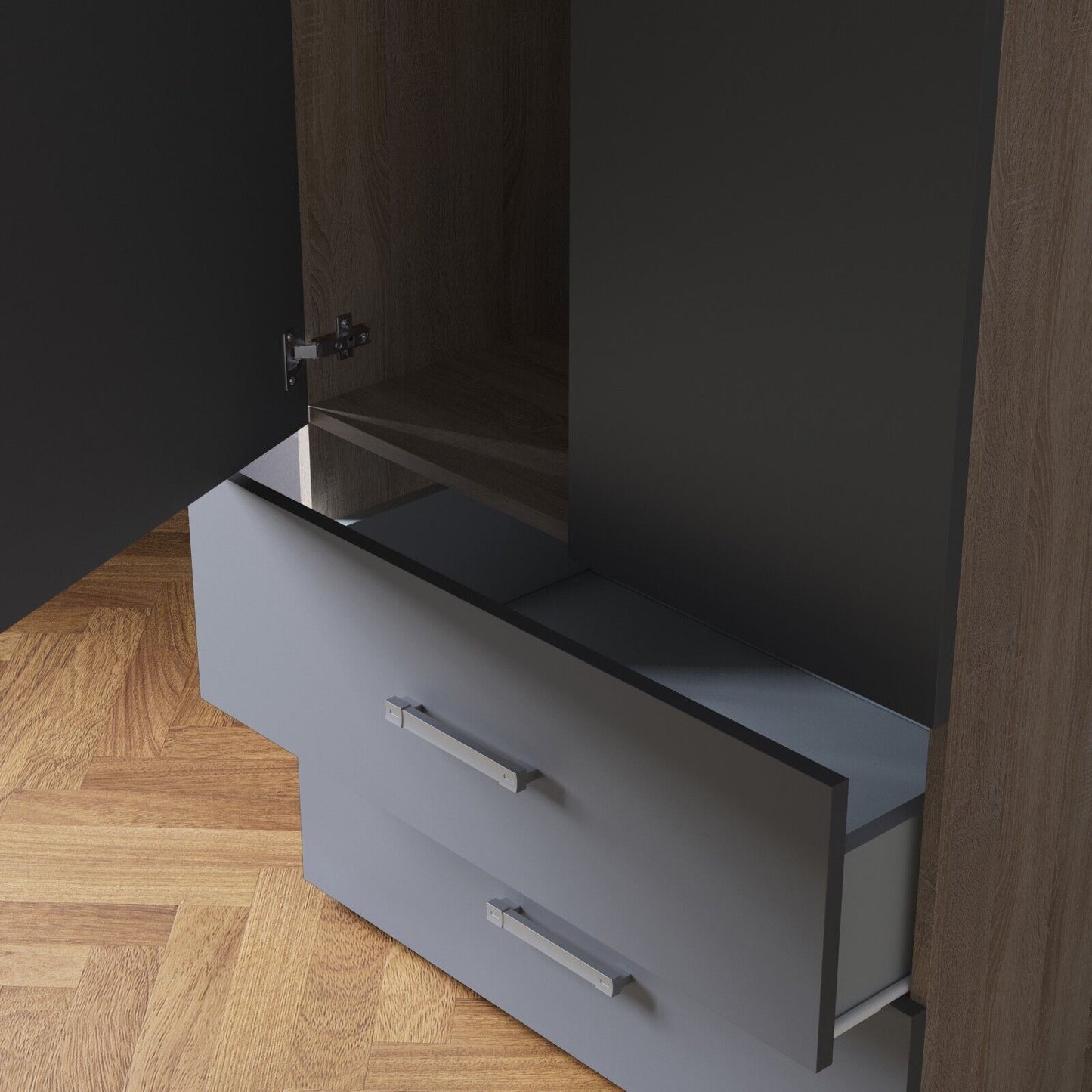 2 Door 2 Drawer Wardrobe in Grey & Sonoma Oak Effect Bedroom Furniture Storage