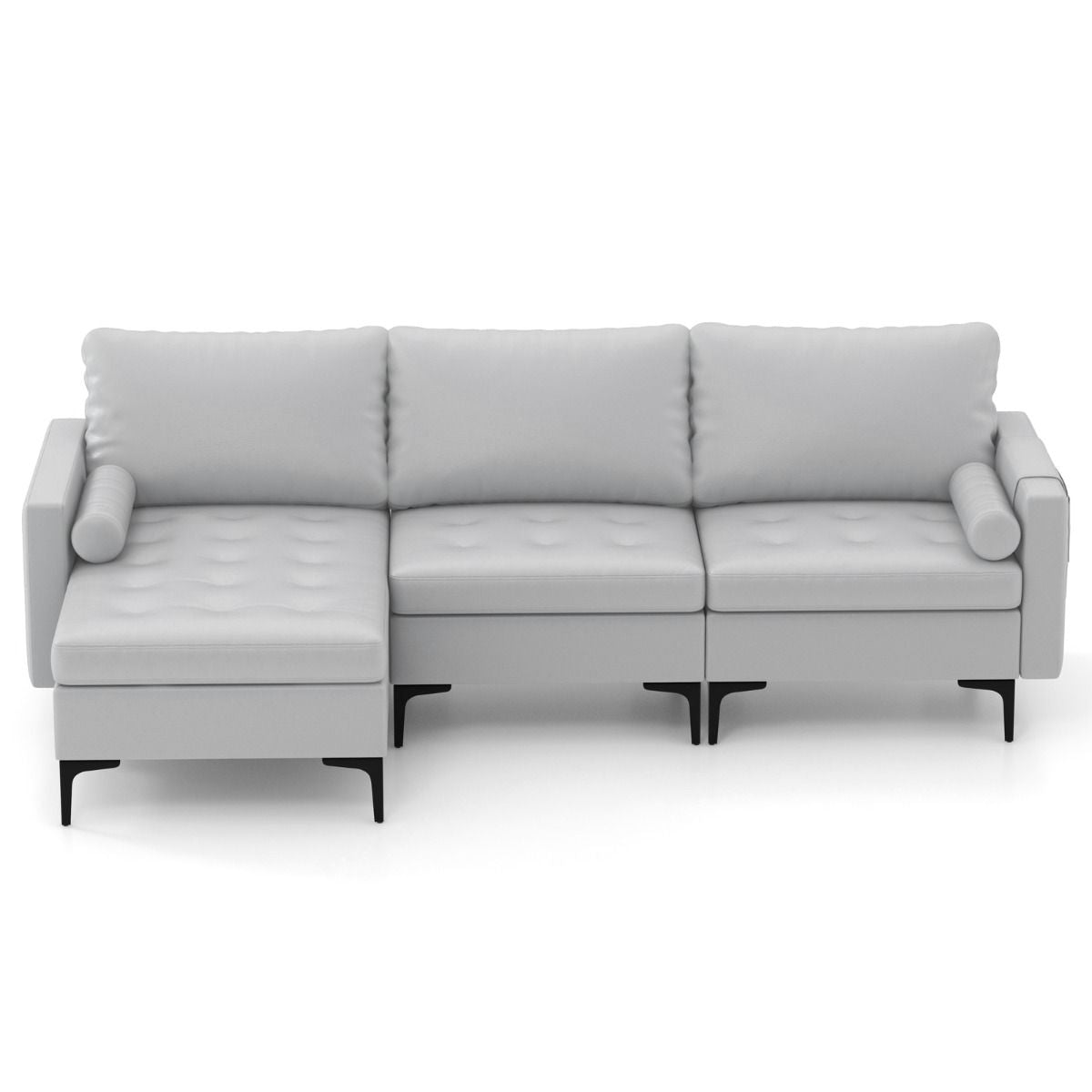 Extra Large L-Shaped Sofa with 4 USB Ports, Solid Metal Legs