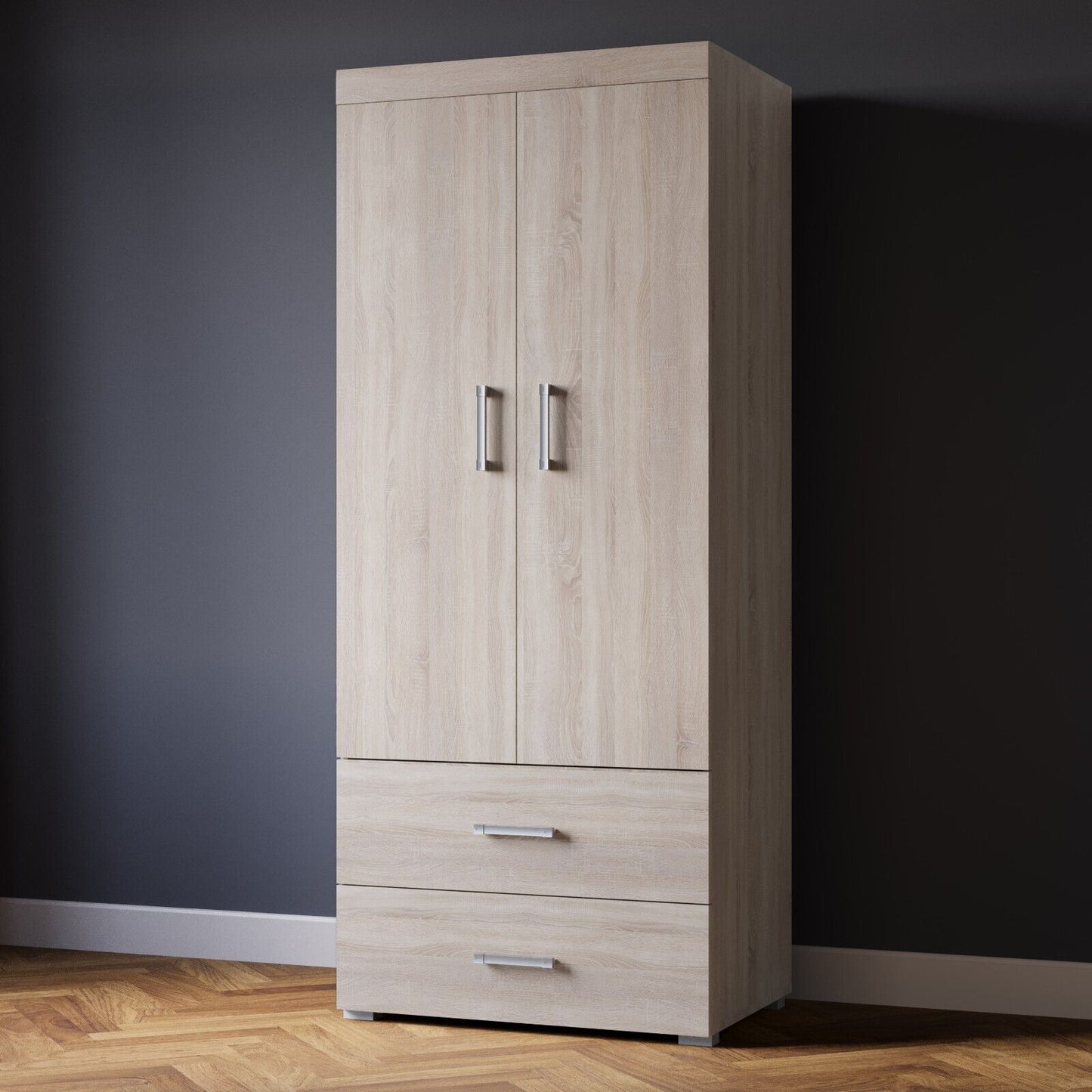 2 Door 2 Drawer Wardrobe with Rail - Sonoma Oak Effect Bedroom Furniture Storage