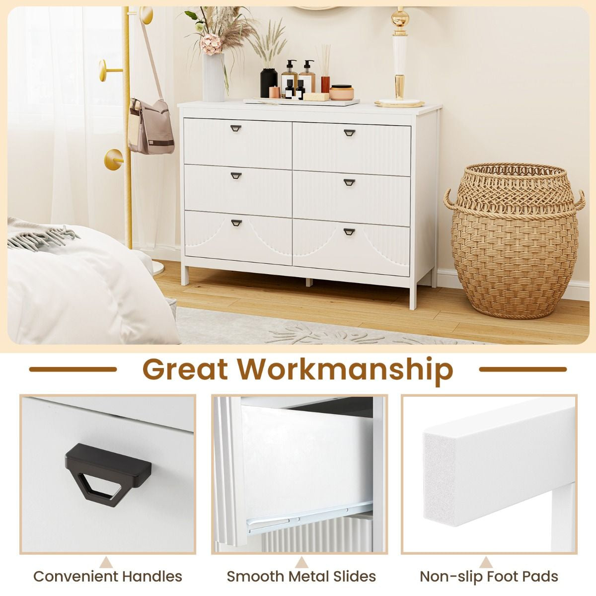 6-Drawer Wooden Chest of Drawers with Handles