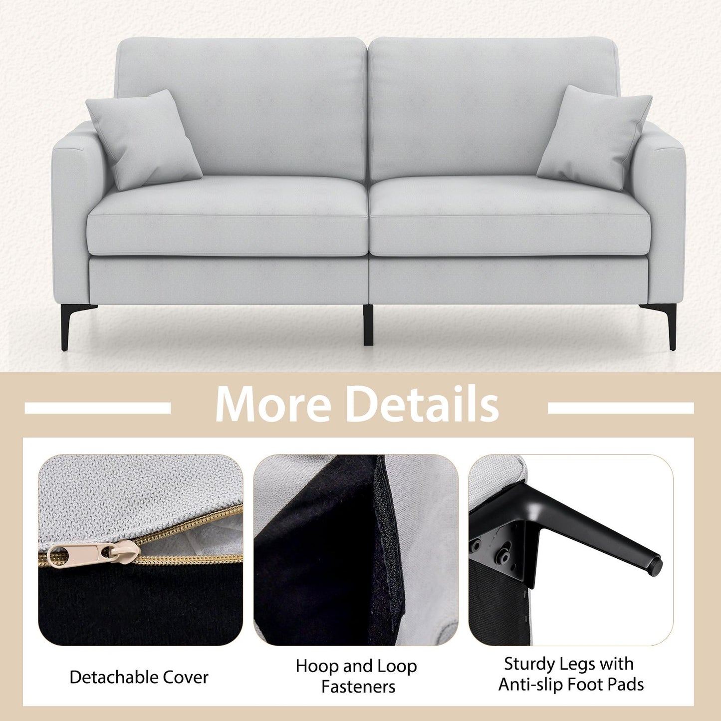 191Cm Wide Upholstered Loveseat Sofa with Armrest and Pillows