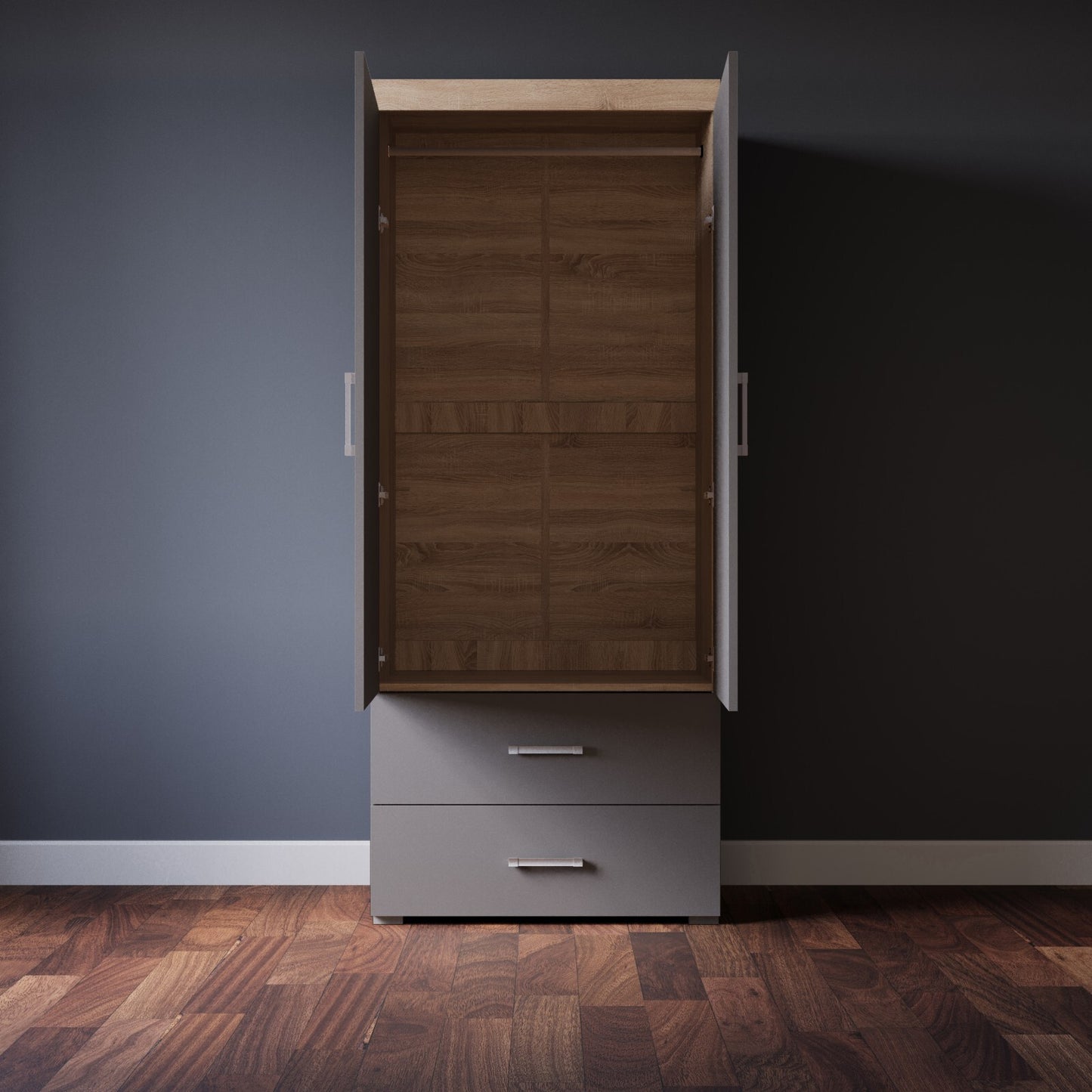 2 Door 2 Drawer Wardrobe in Grey & Sonoma Oak Effect Bedroom Furniture Storage