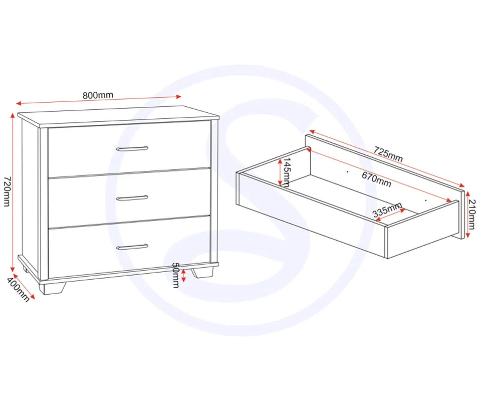 Naisha 3 Drawer 80Cm W Chest of Drawers
