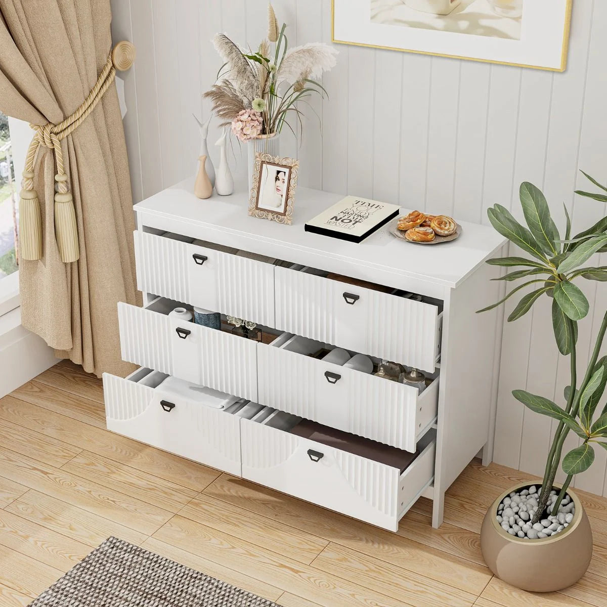 6-Drawer Wooden Chest of Drawers with Handles