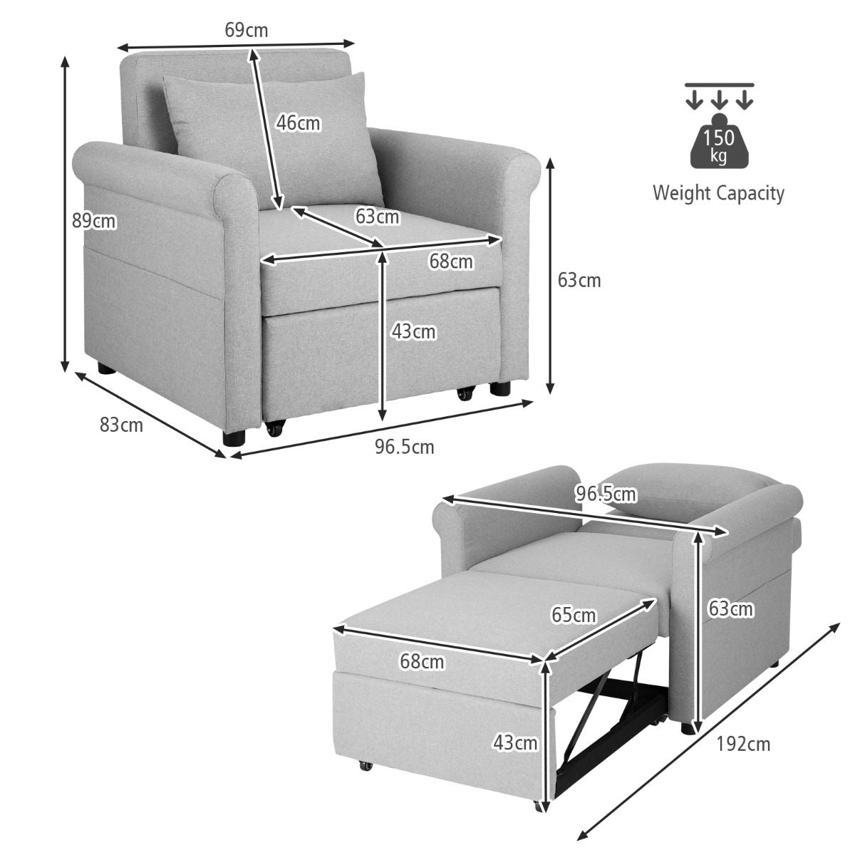 3-In-1 Convertible Sofa Bed with Pillow