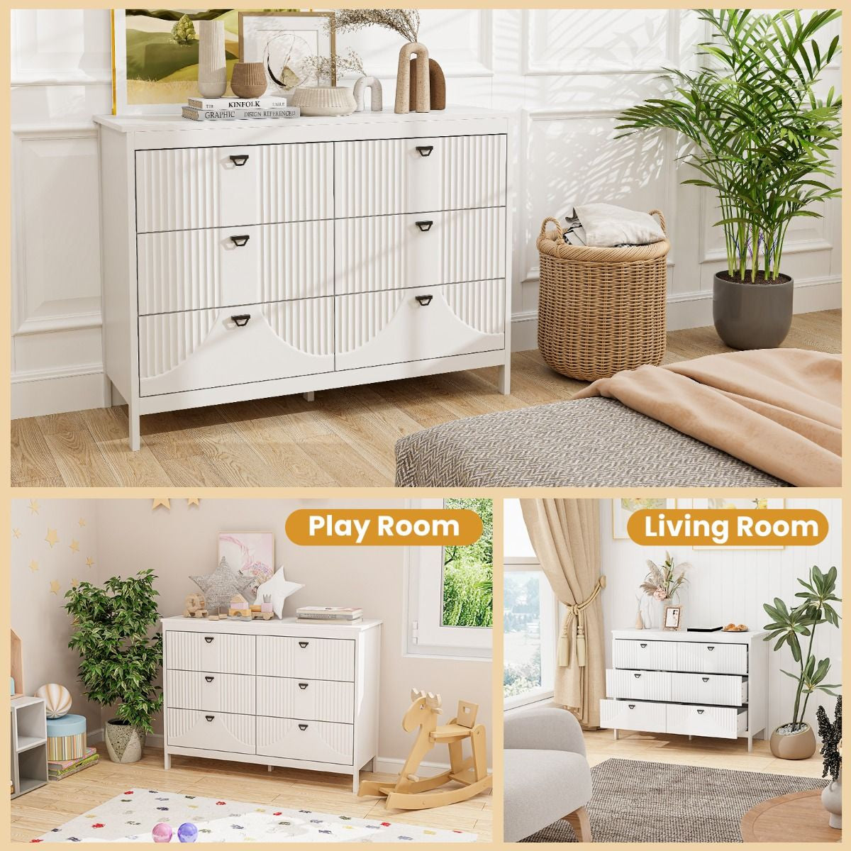 6-Drawer Wooden Chest of Drawers with Handles