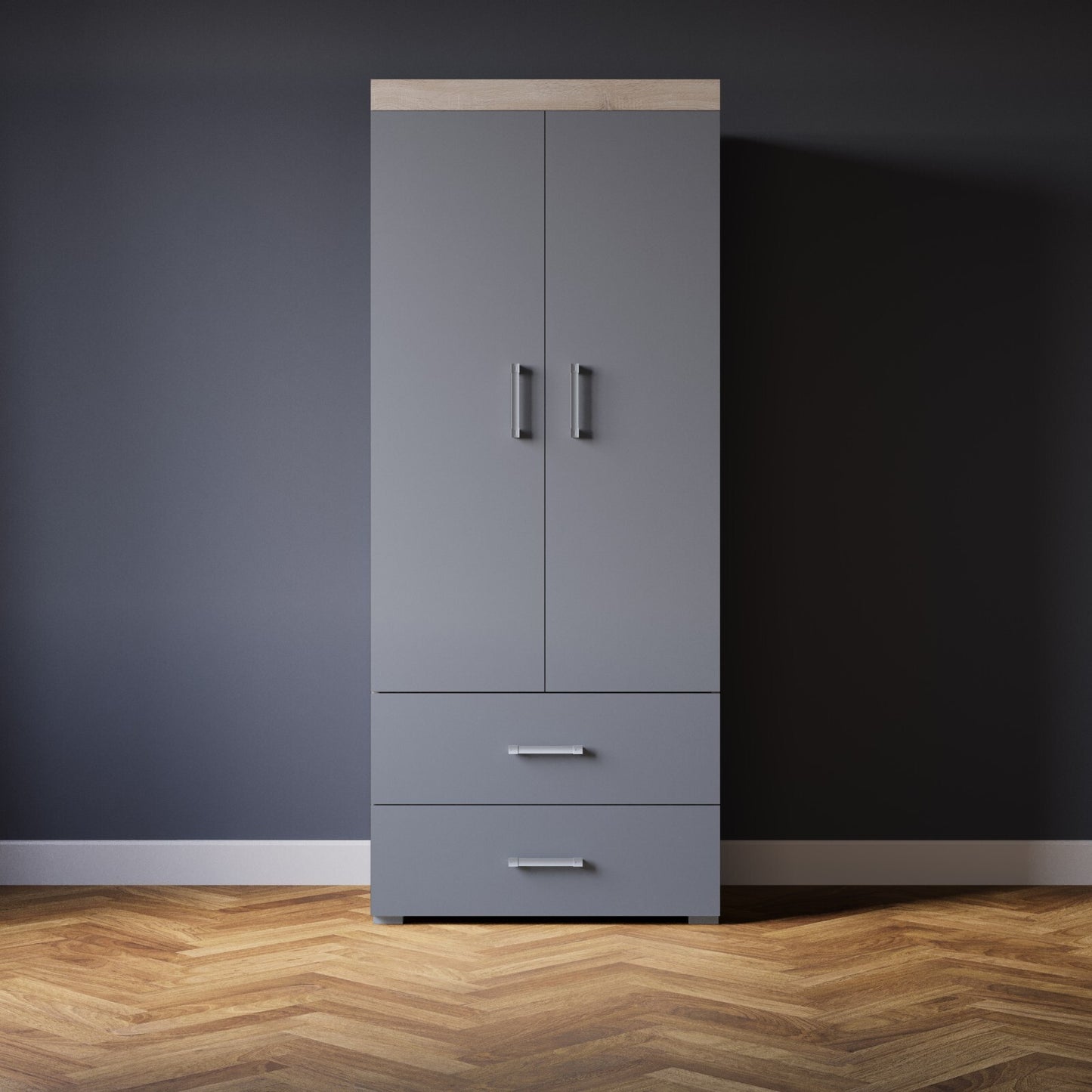 2 Door 2 Drawer Wardrobe in Grey & Sonoma Oak Effect Bedroom Furniture Storage