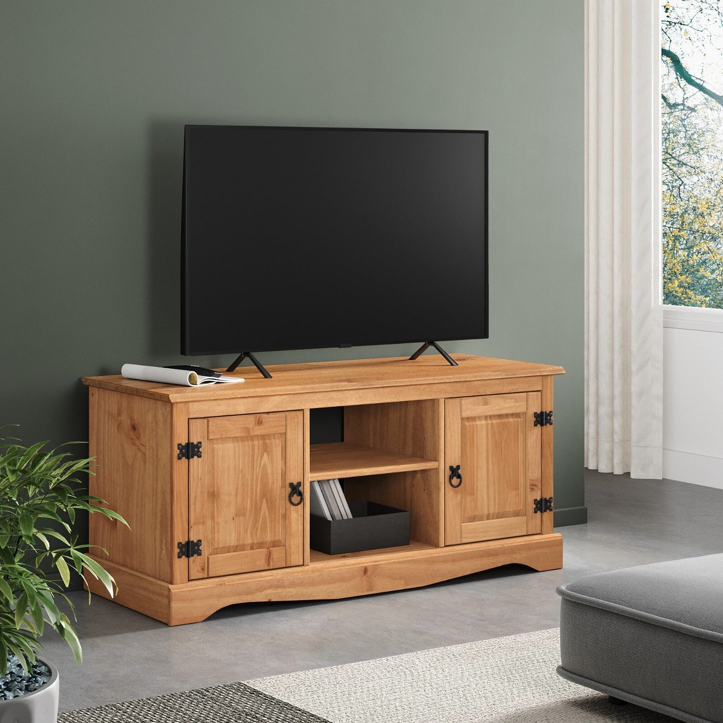 Corona TV Unit Stand 2 Door Media Flatscreen Television Pine by Mercersfurnitu