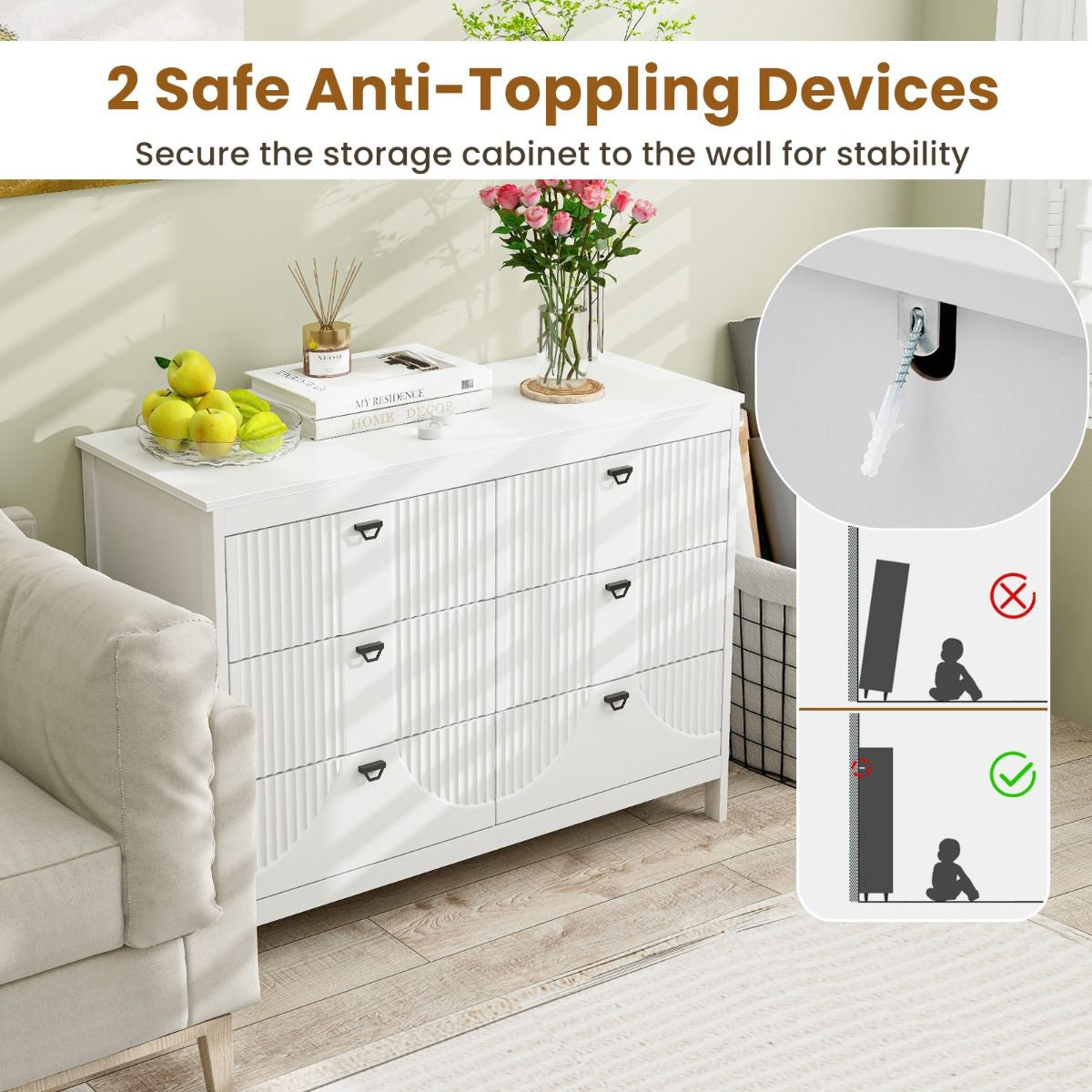 6-Drawer Wooden Chest of Drawers with Handles