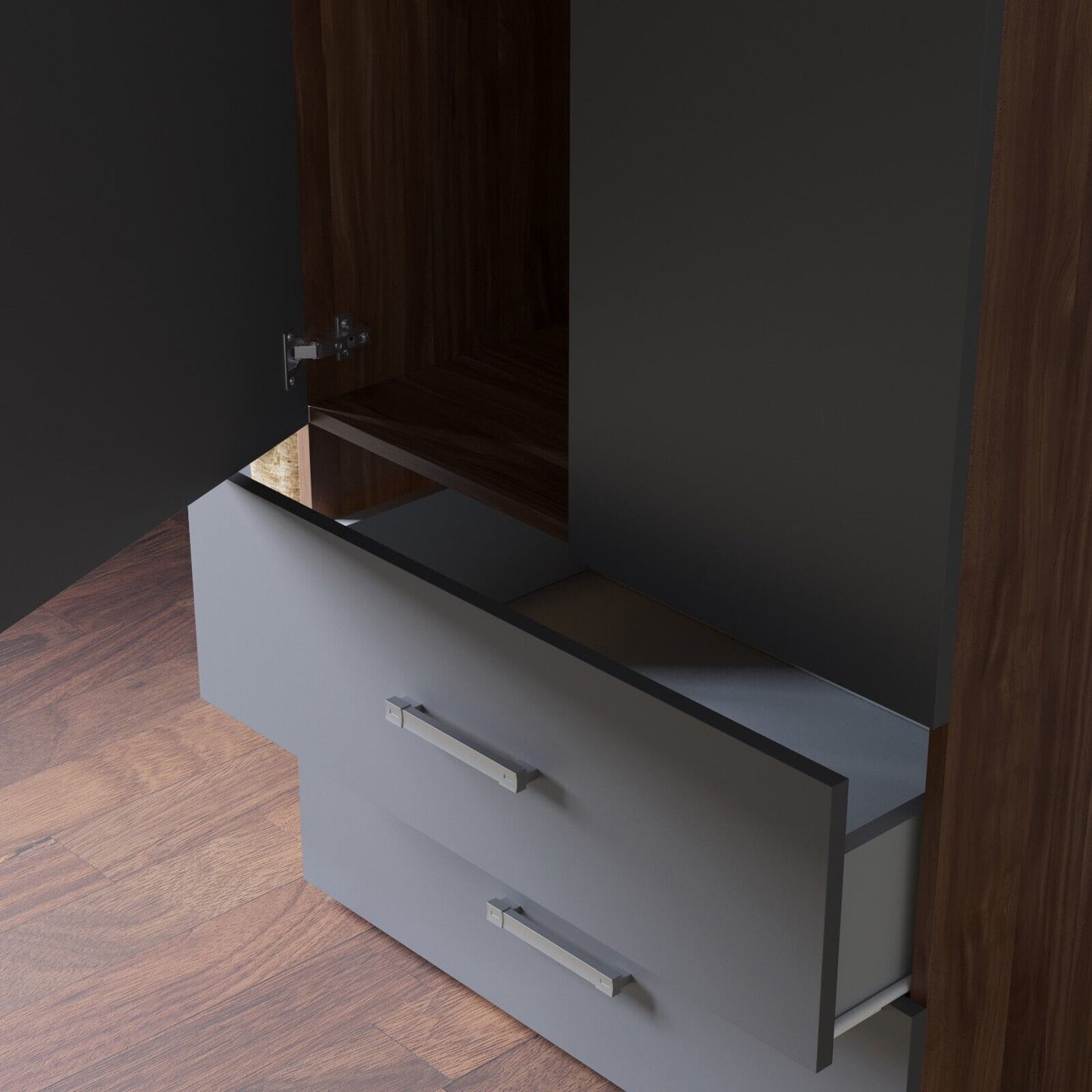 2 Door 2 Drawer Wardrobe in Grey & Walnut Effect Bedroom Furniture Storage Rail