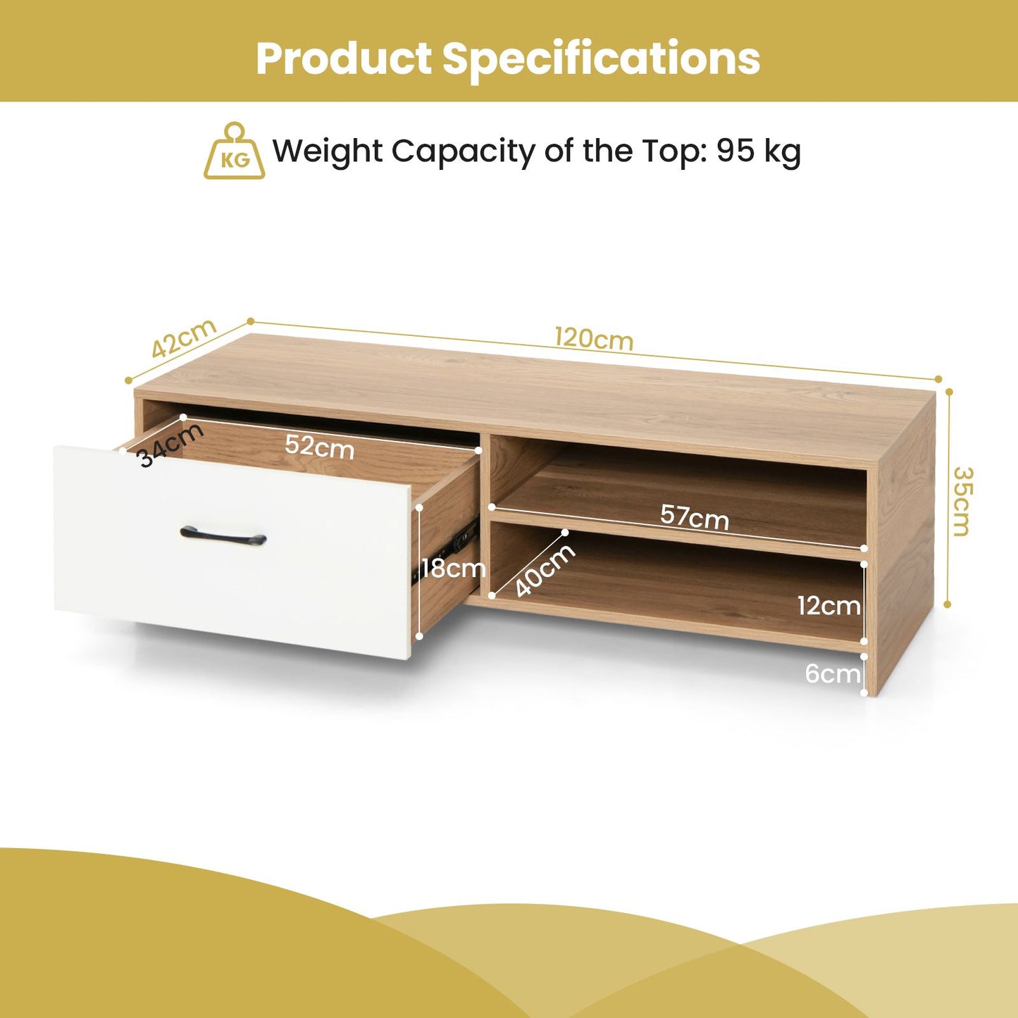 Elegant Wooden TV Stand Featuring Drawer and Dual Shelves for TVs up to 55 Inches