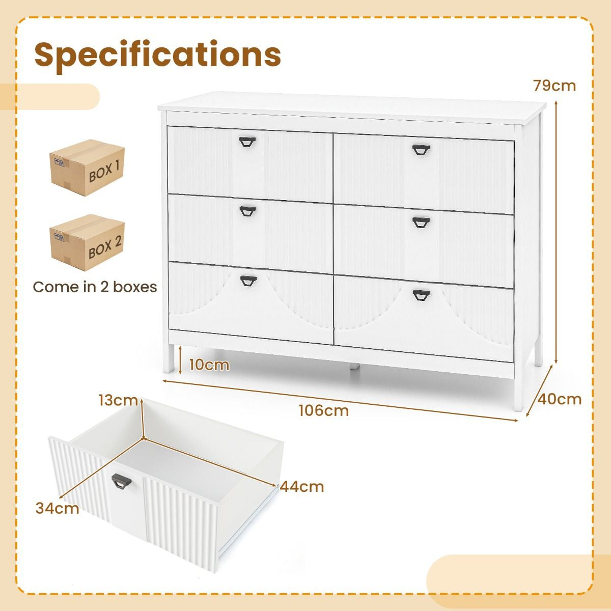 6-Drawer Wooden Chest of Drawers with Handles