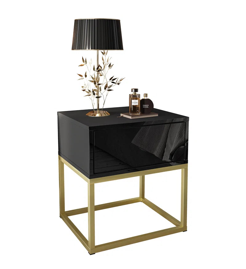 Blanco Gold Ii Bedside Table on a Gold Frame
