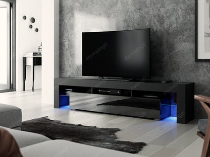 Modern TV Unit 200Cm Cabinet Black Matt and Black High Gloss FREE LED RGB Lights