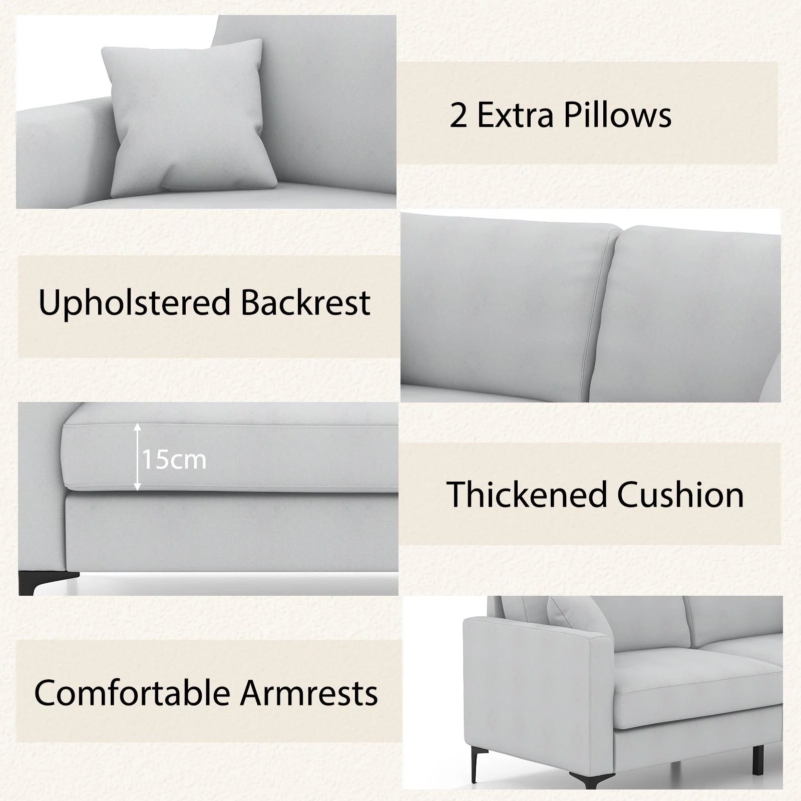 191Cm Wide Upholstered Loveseat Sofa with Armrest and Pillows