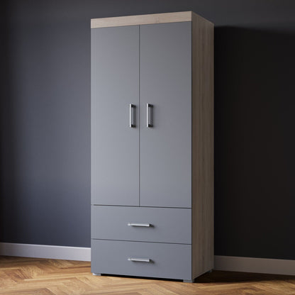 2 Door 2 Drawer Wardrobe in Grey & Sonoma Oak Effect Bedroom Furniture Storage