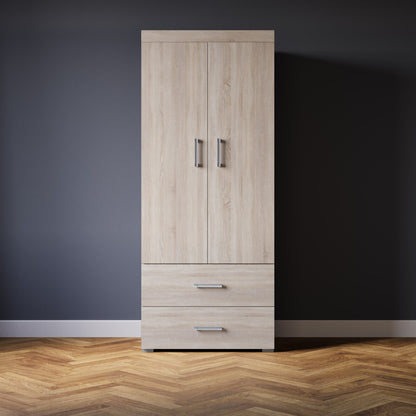2 Door 2 Drawer Wardrobe with Rail - Sonoma Oak Effect Bedroom Furniture Storage