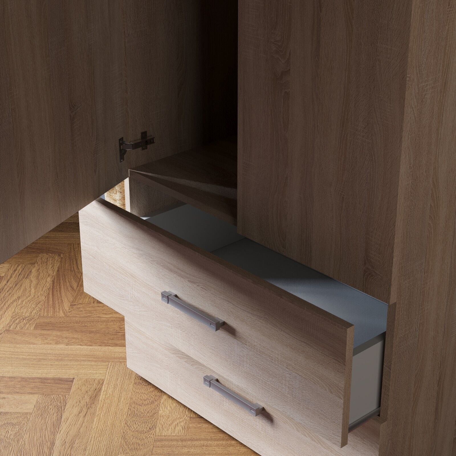 2 Door 2 Drawer Wardrobe with Rail - Sonoma Oak Effect Bedroom Furniture Storage