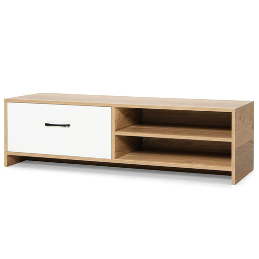 Elegant Wooden TV Stand Featuring Drawer and Dual Shelves for TVs up to 55 Inches
