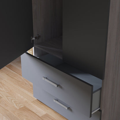 2 Door 2 Drawer Wardrobe - Grey & Grey Oak Effect Bedroom Furniture Storage Rail