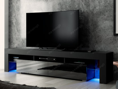 Modern TV Unit 200Cm Cabinet Black Matt and Black High Gloss FREE LED RGB Lights
