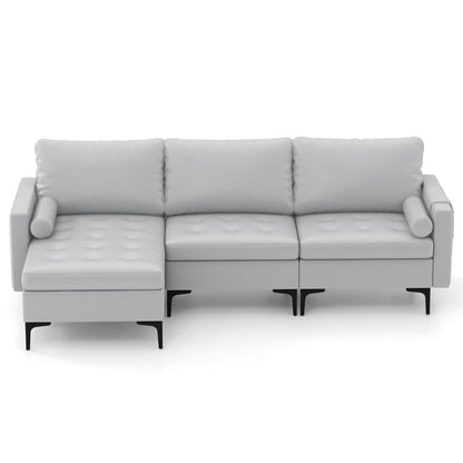 Extra Large L-Shaped Sofa with 4 USB Ports, Solid Metal Legs