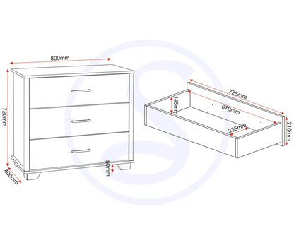 Naisha 3 Drawer 80Cm W Chest of Drawers