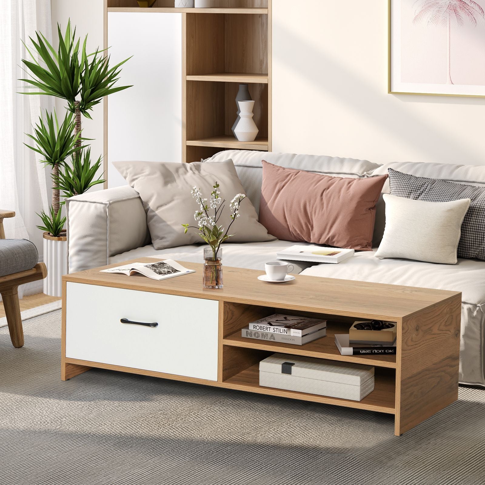 Elegant Wooden TV Stand Featuring Drawer and Dual Shelves for TVs up to 55 Inches