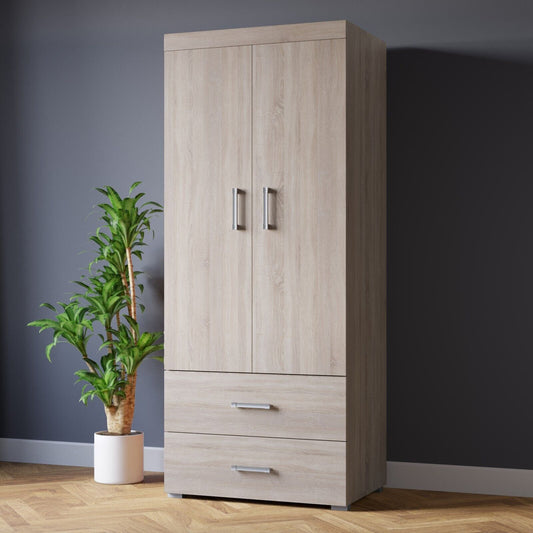 2 Door 2 Drawer Wardrobe with Rail - Sonoma Oak Effect Bedroom Furniture Storage