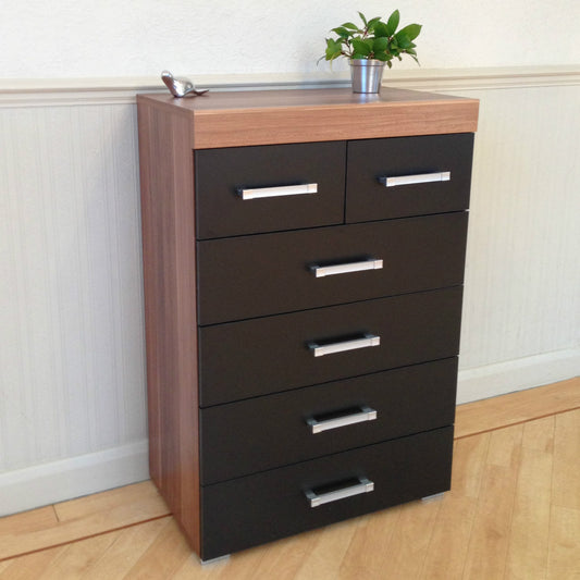 Black & Walnut 4+2 Drawer Chest & 2 Drawer Bedside Cabinet Bedroom Furniture 6