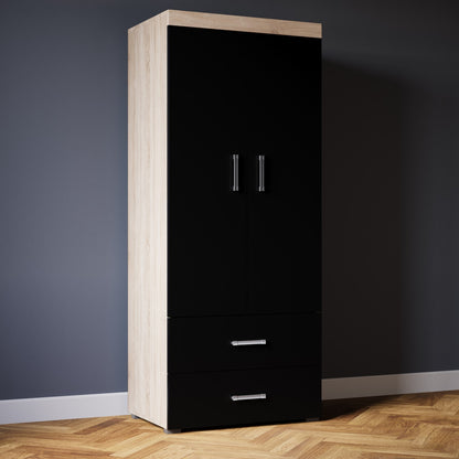 2 Door 2 Drawer Wardrobe in Black & Sonoma Oak Effect Bedroom Furniture Storage