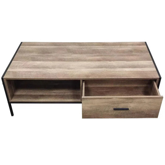 Esteban 1 Drawer Coffee Table with Open Shelf. Industrial Style. Black Metal Frame.