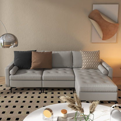 Extra Large L-Shaped Sofa with 4 USB Ports, Solid Metal Legs