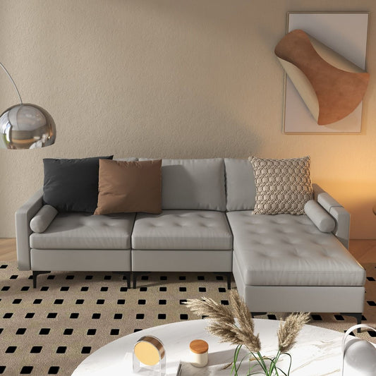 Extra Large L-Shaped Sofa with 4 USB Ports, Solid Metal Legs