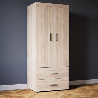 2 Door 2 Drawer Wardrobe with Rail - Sonoma Oak Effect Bedroom Furniture Storage