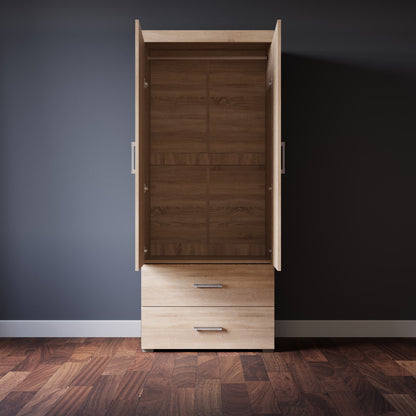 2 Door 2 Drawer Wardrobe with Rail - Sonoma Oak Effect Bedroom Furniture Storage