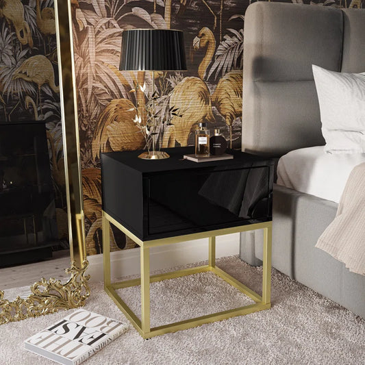 Blanco Gold Ii Bedside Table on a Gold Frame